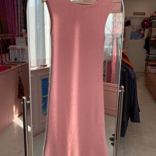 핑크 앙고라 나시 니트 롱 원피스