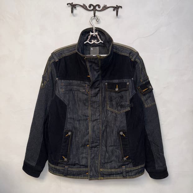 EXR raw denim pocket patch padded jacket