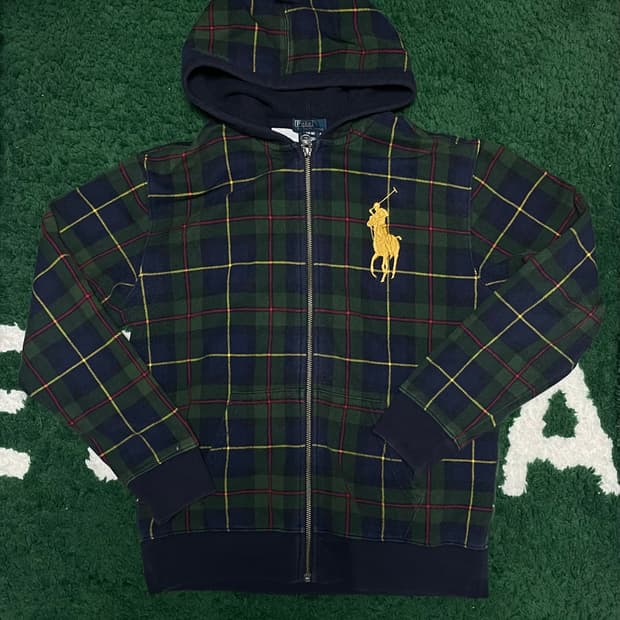 폴로 빅포니 블랙와치 후드집업 보이즈 L
