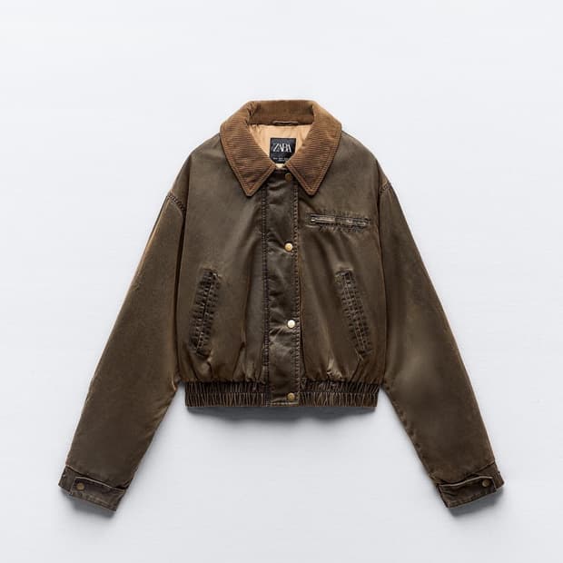 자라 왁스드 크롭 봄버자켓 S