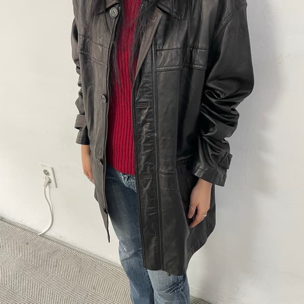 vintage 양가죽 하프 코트 자켓