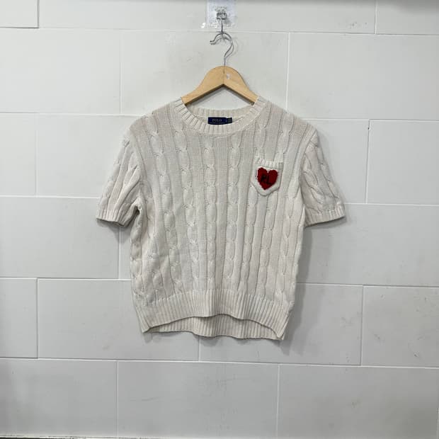 폴로 랄포르렌 하트포켓 꽈배기니트