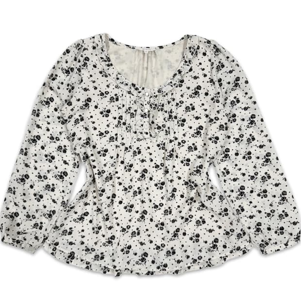 빈티지 로즈 프릴 모리 블라우스