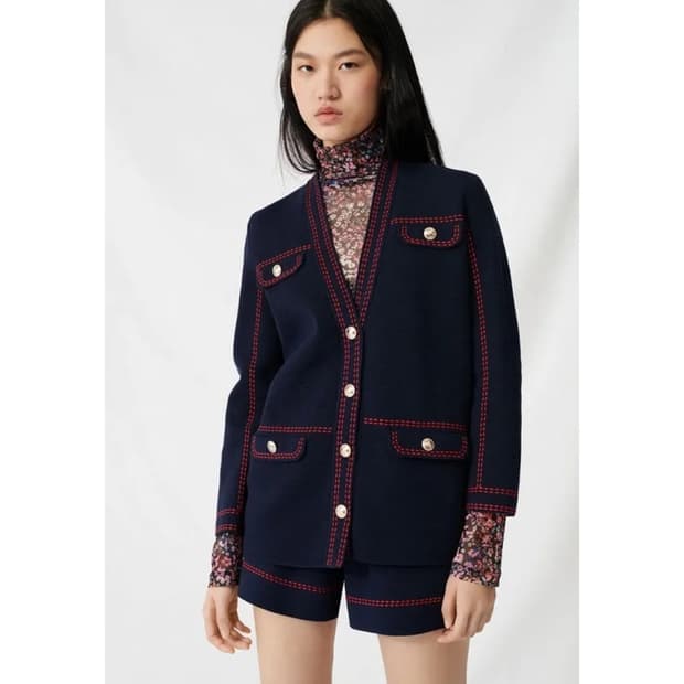 마쥬 maje 스티치 배색 니트 가디건