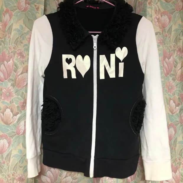 RONI 로니 블랙 레이스 집업 갸루 펑크 빈티지