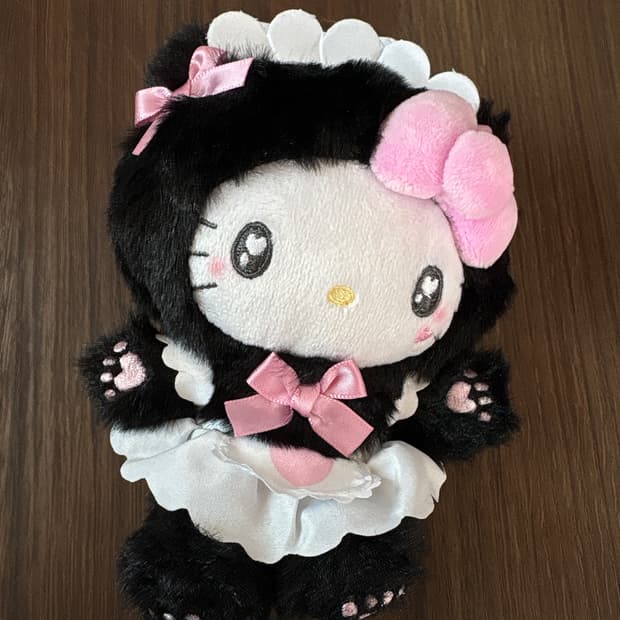 메이드 키티 하트카라비너 인형 키링(블랙