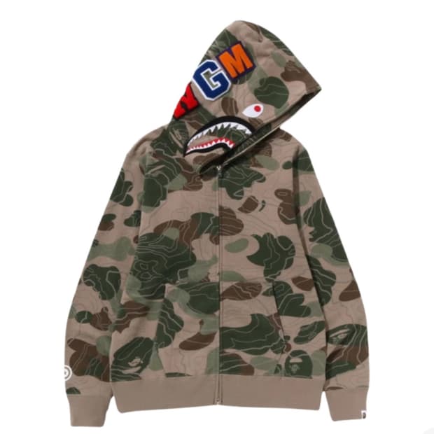 Bape 베이프 레이어드 라인 카모 샤크 풀 집 후드 토프 녹계 황계