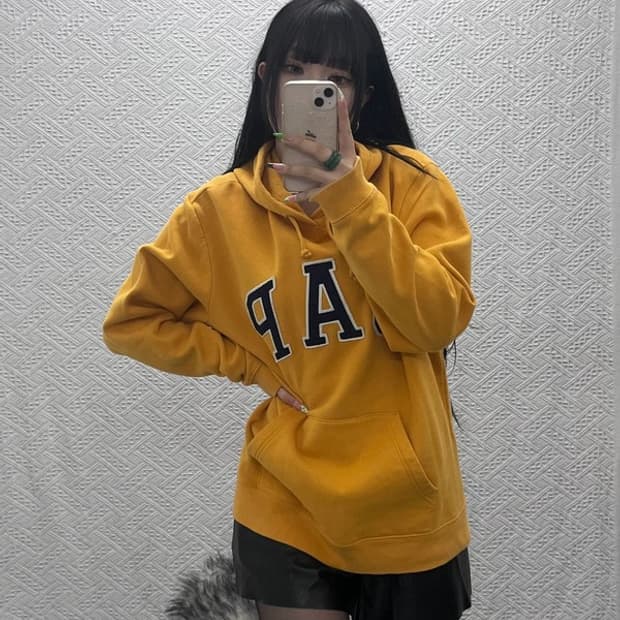 갭 올드스쿨 레트로 머스타드 약기모 후드티 L C09131