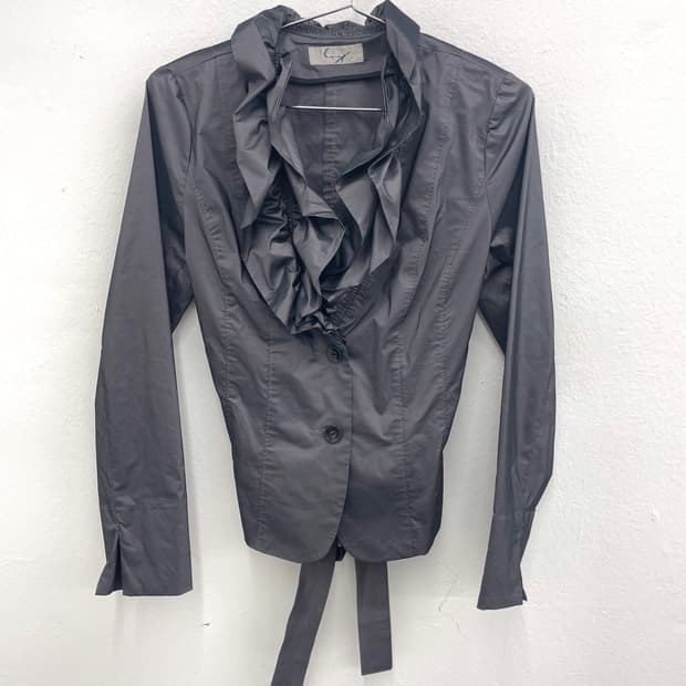 Ruffle front tie waist jacket