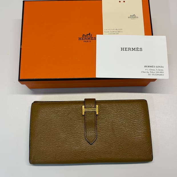 에르메스 미조레 베안 장지갑 카멜 금장