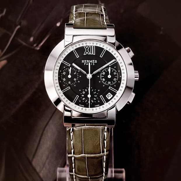 에르메스 노마드 희귀 블랙판 남성용 크로노 그래프 악어가죽 시계