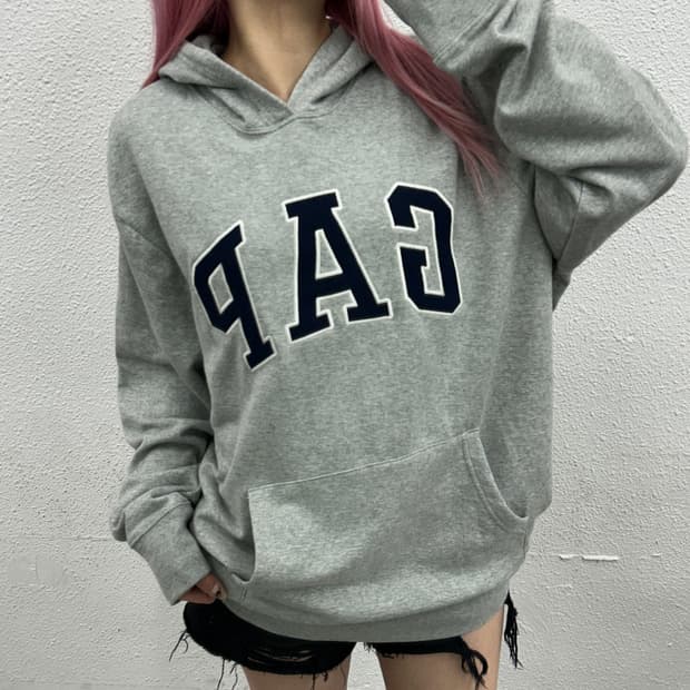 갭 센터로고 그레이 후드 XL