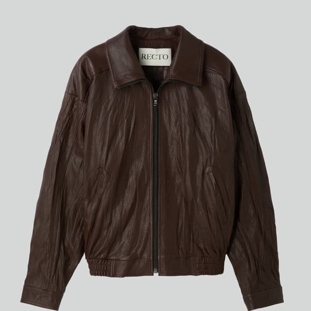 [새상품] 렉토 25FW 하이넥 크랙 크링클 레더 점퍼 자켓 브라운