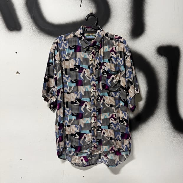 VTG 빈티지 빅사이즈 기하학 풀 패턴 반팔 셔츠