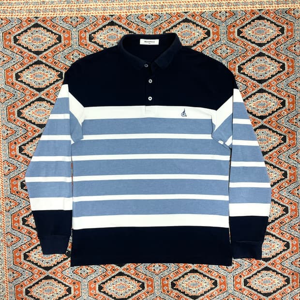 빈폴 네이비 긴팔 스트라이프 카라티셔츠 남성100 