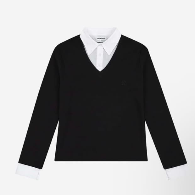 구함)사파리스팟 1/2 루 베이스 스쿨 셔츠 슬리브 블랙 화이