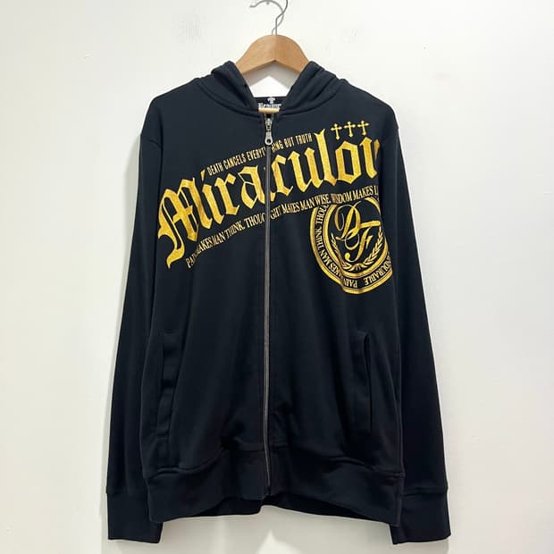 y2k 락펑크 골드 글리터 레터링 프린팅 후드집업 