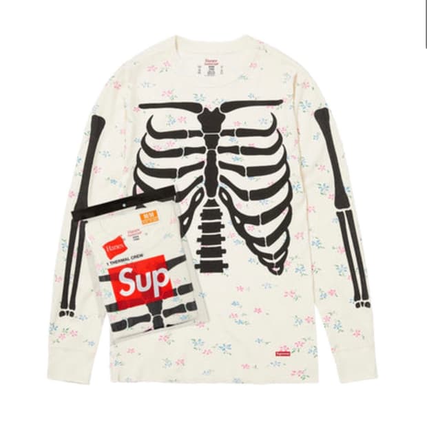 슈프림 헤인즈 본즈 써멀 크루 플로럴 m 