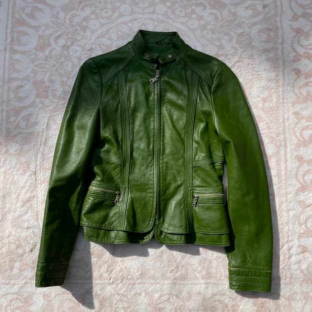 Italian Green Leather Rider Jacket 