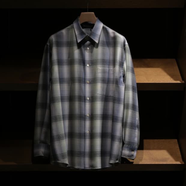 오라리25fw 슈퍼라이트 블루그린체크셔츠