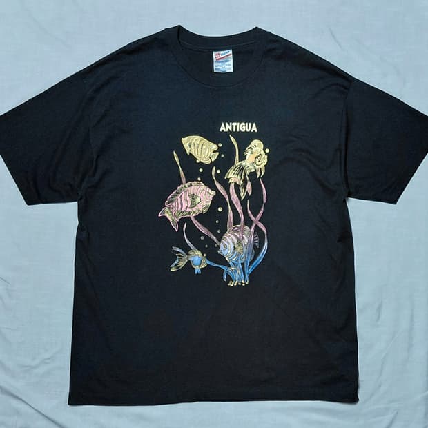 [XL] 90s Hanes 싱글스티치 'ANTIGUA' 열대어 티셔츠