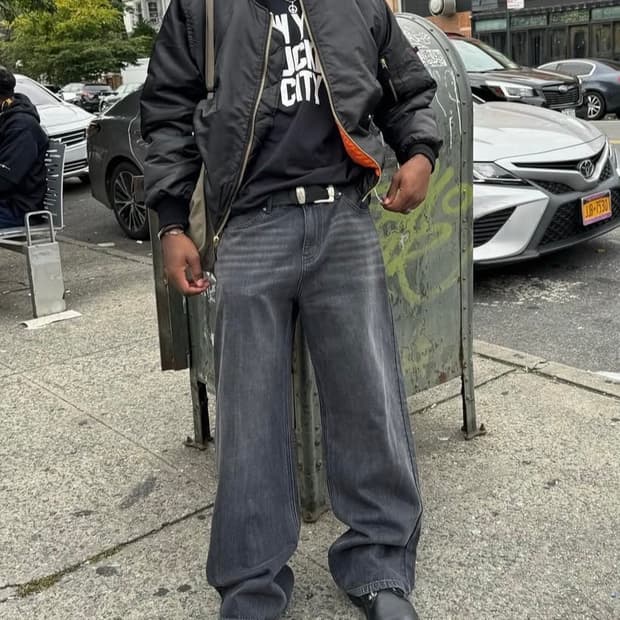 zicmade / 와이드 레그 데님 블랙 / 30