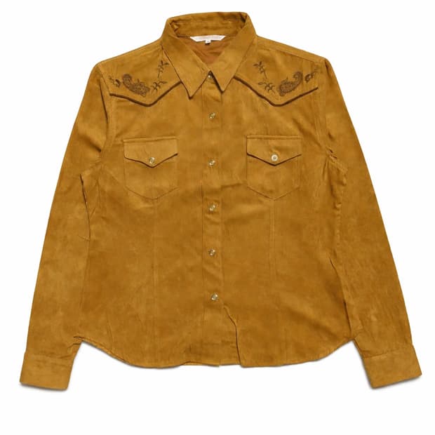JPN 00s 일본 빈티지 Y2K 모리걸스웨이드 웨스턴 자수 패턴 셔츠