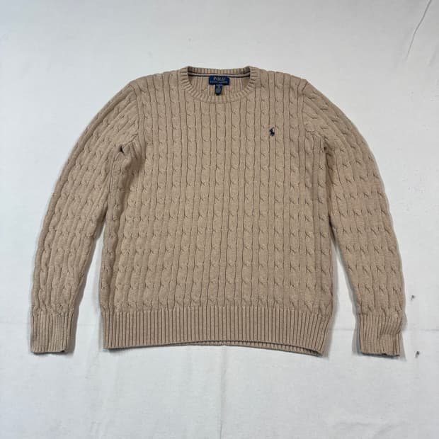 M) 폴로 랄프로렌 케이블 꽈배기 니트 탄 브라운 신형 큐알탭