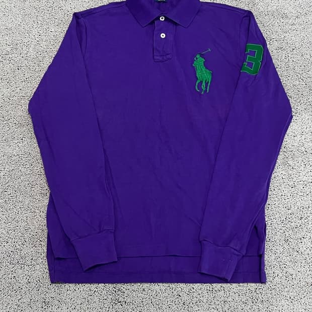 (S) 폴로 랄프로렌 커스텀핏 빅포니 카라 긴팔 티 퍼플