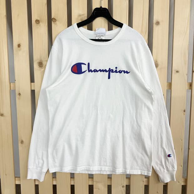 (M) 챔피온 화이트 롱슬리브 티셔츠