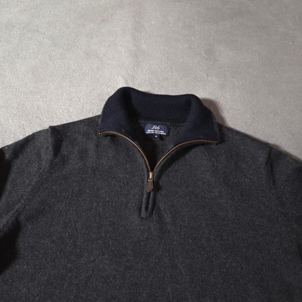 브룩스브라더스 엑스트라파인 이탈리안 메리노울 반집업 니트 M 차콜