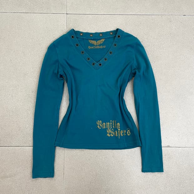 민트 브이넥 아일렛 롱슬리브