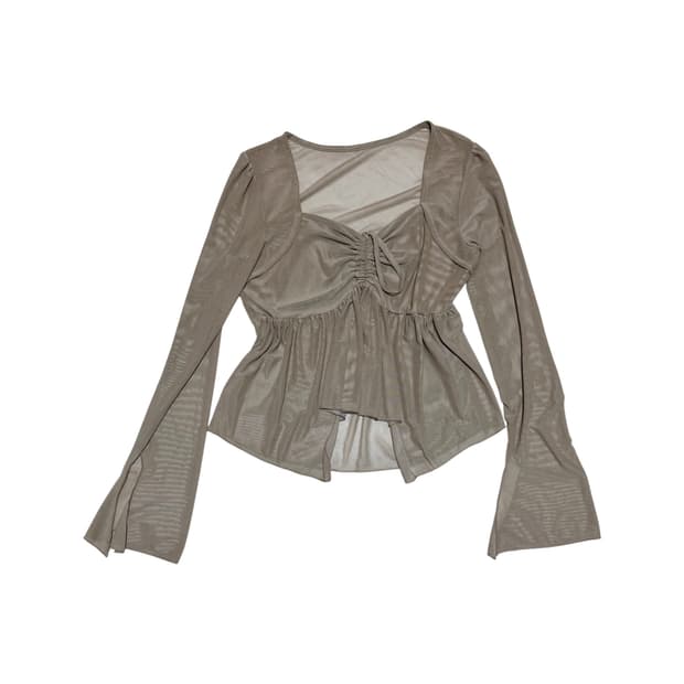 Mesh Shirring See-Through Cropped Ribbon