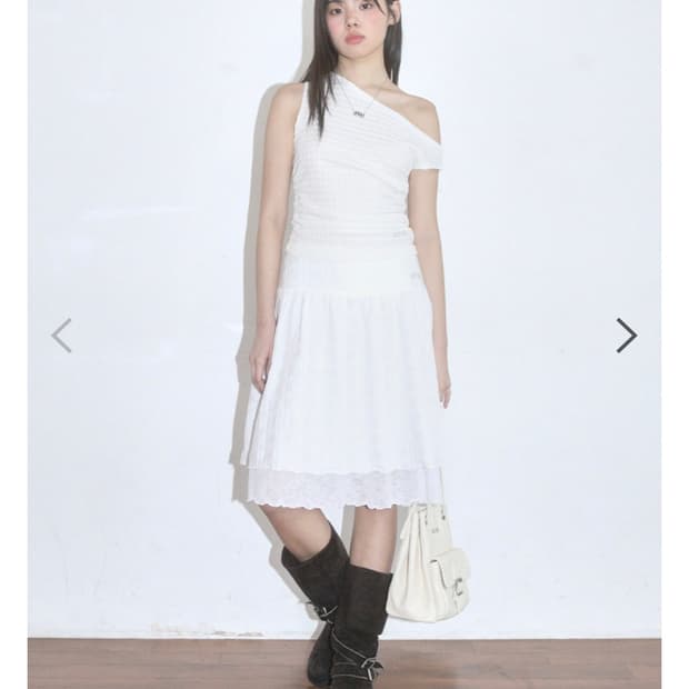애즈온 LACY CHECK SKIRT / WHITE