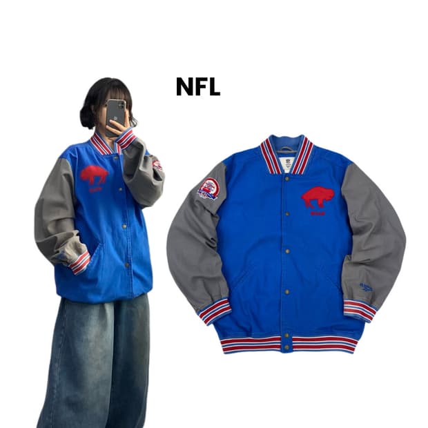 리복 X NFL 90s 버팔로빌스 코튼 바시티 자켓