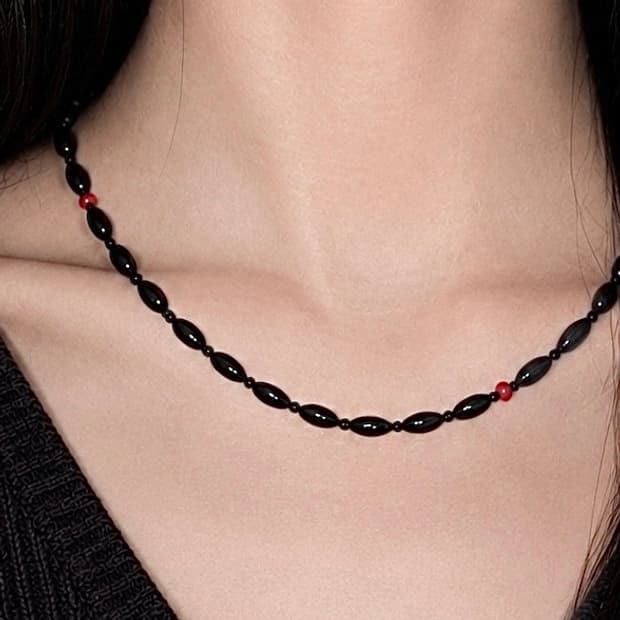 Onyx Spinel Red coral Stone Necklace