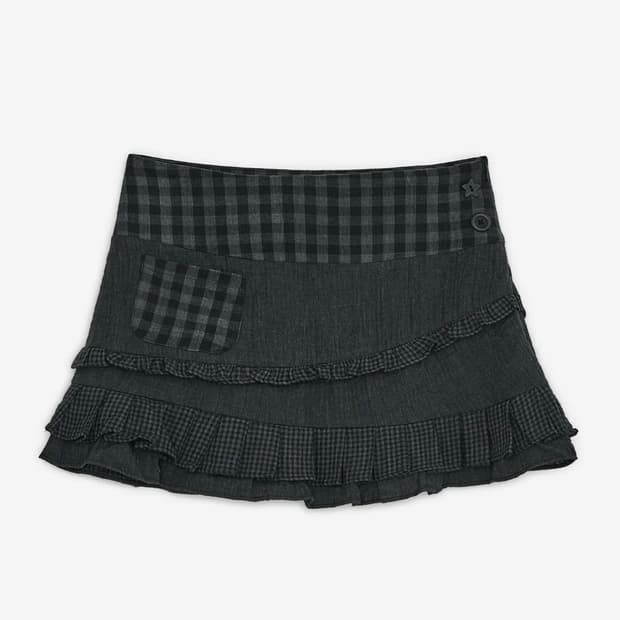 허그유어스킨 체크 러플 미니 스커트 블랙