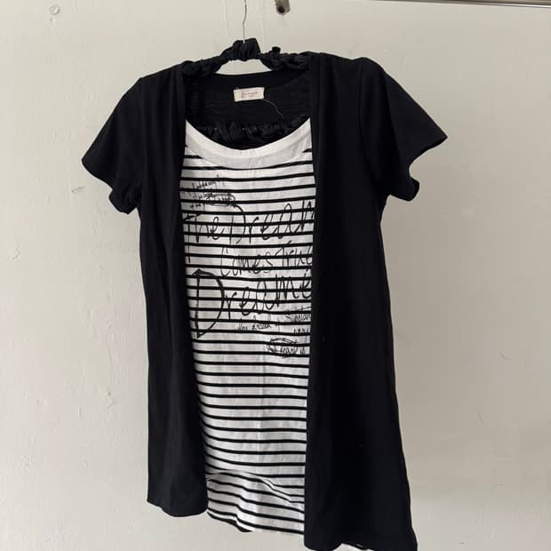 Cardigan layered stripe tee
