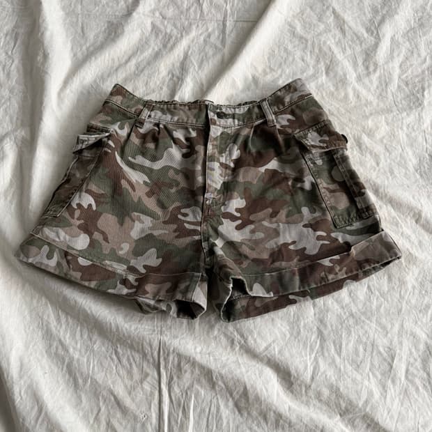 Y2k 카모 카고 반바지
