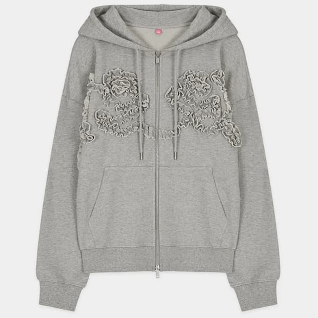 Sinoon Frill Oversized-Fit Hooded Zip-up