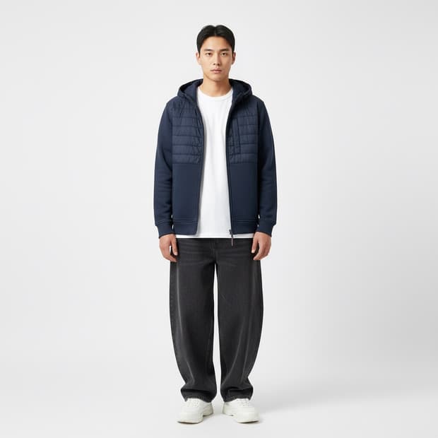 타미힐피거 네이비 퀼팅 후드 집업
