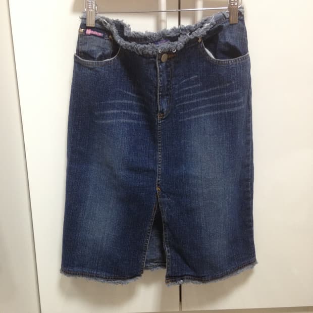 Washed denim midi skirt 
