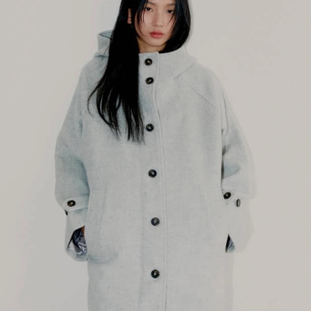 오피쉬 울 하프 코트 그레이