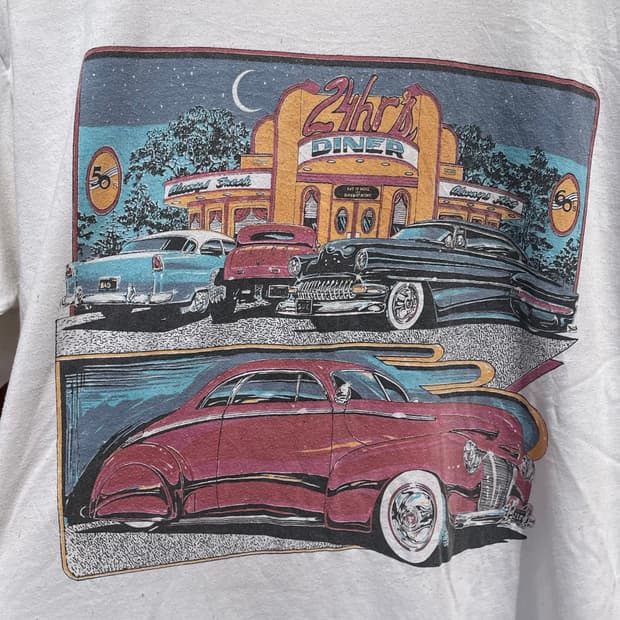90s 24hr 다이너 핫로드 클래식카 반팔 티셔츠