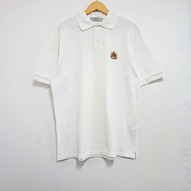L) 90s 버버리 크레스트 기마로고 반팔 카라티 아이보리