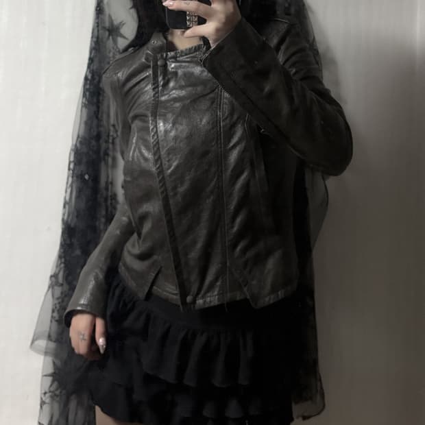 y2k 양가죽 바이커 자켓 
