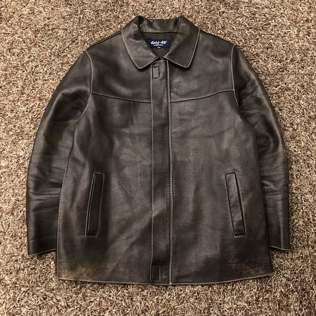 빈티지 양가죽 스티치 집업 레더 가죽 자켓