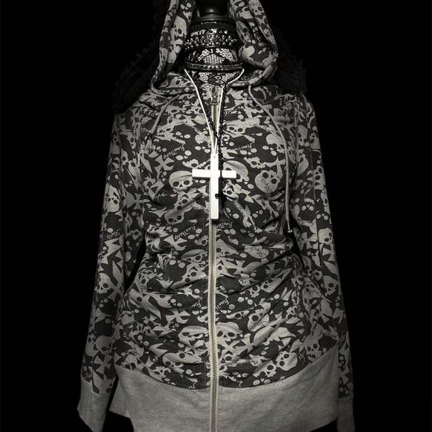 JPN 펑크 스컬 프린팅 그레이 후드집업