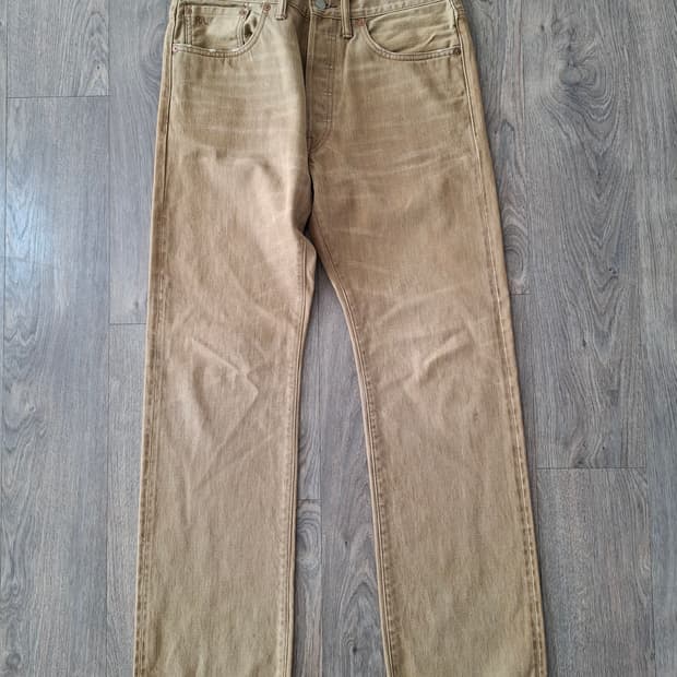 32×32 더블알엘 파이브포켓 셀비지 스트레이트핏 베이지 데님 빈티지