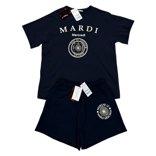 마르디메크르디 플라워 반팔 반바지 셋업 세트 네이비